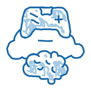 Game brain and cloud doodle icon hand drawn illustration Stock Illustration