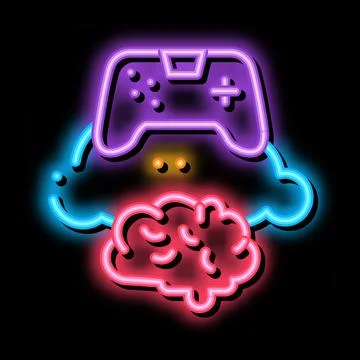Game brain and cloud neon glow icon illustration Illustrazione stock