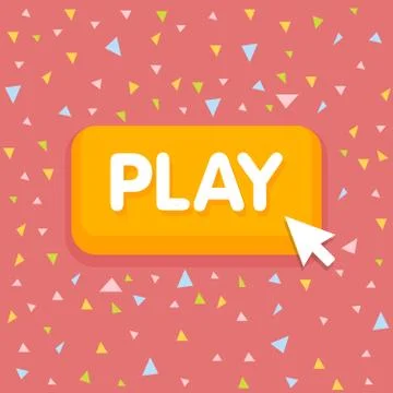 Game button with mouse cursor vector illustration. Confetti background Stock Illustration