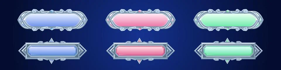 Game button with silver ornate frame. Stock Illustration