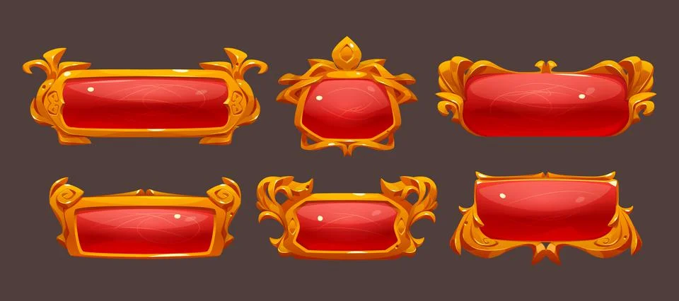 Game buttons with fantasy gold frames Stock Illustration