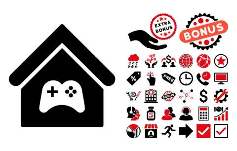 Game Center Building Flat Vector Icon with Bonus Ilustración de archivo