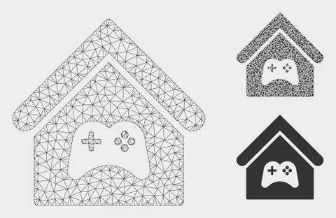Game Center Building Vector Mesh Network Model and Triangle Mosaic Icon Illustrazione stock