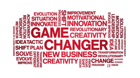 Game Changer animated word cloud,animation kinetic tag typography seamless loop Stock Footage 265678520