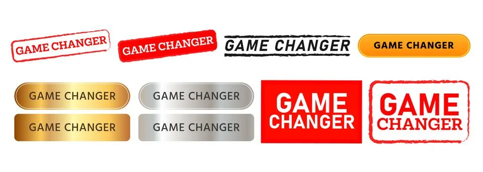 Game changer rectangle button and square rubber stamp design label sticker Stock Illustration