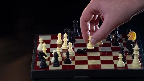 Game of Chess. Close Up of Hand Confident Businessman Playing Chess Game to Stock Footage 155642961