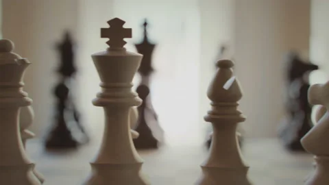 The game of chess. Close-up macro shot of chess pieces on the chessboard Stock Footage 221270471