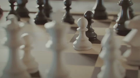 The game of chess. Close-up macro shot of chess pieces on the chessboard Stock Footage 225334361