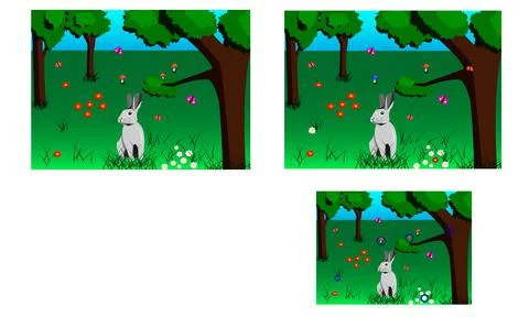 Game for children find 5 differences hare in the clearing Stock Illustration