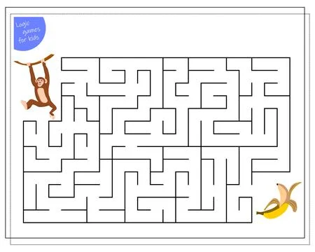 The game for children is a maze. help the monkey to get to the banana. Stock Illustration