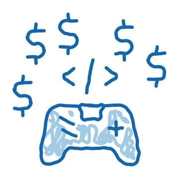 Game coding and sell doodle icon hand drawn illustration Stock Illustration