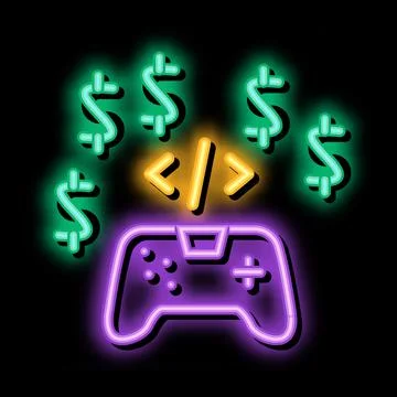 Game coding and sell neon glow icon illustration Stock Illustration