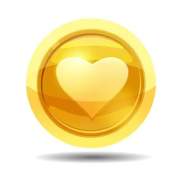 Game coin with heart, game interface, gold, vector, cartoon style, isolated Stock Illustration