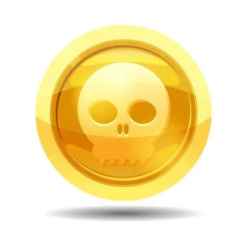 Game coin with skull, game interface, gold, vector, cartoon style, isolated Stock Illustration