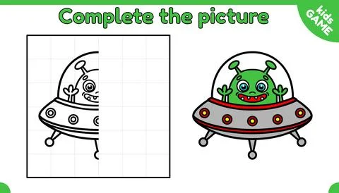 Game Complete the picture and draw space alien Stock Illustration