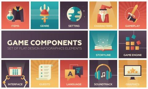 Game Components - modern vector flat design icons set Stock Illustration