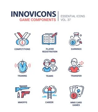 Game Components - modern vector line design icons set. Stock-Illustration