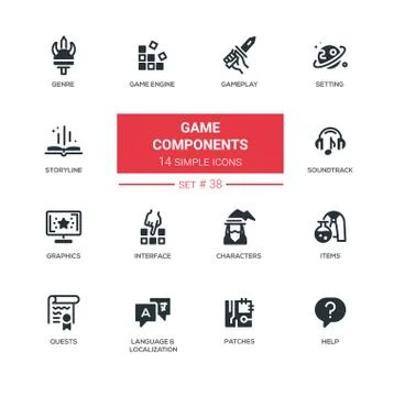 Game Components - modern vector line design pictograms set Stock-Illustration