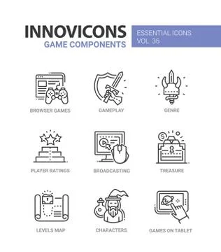 Game Components - modern vector line design icons set. Stock Illustration