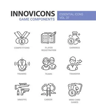 Game Components - modern vector line design icons set. Stock Illustration