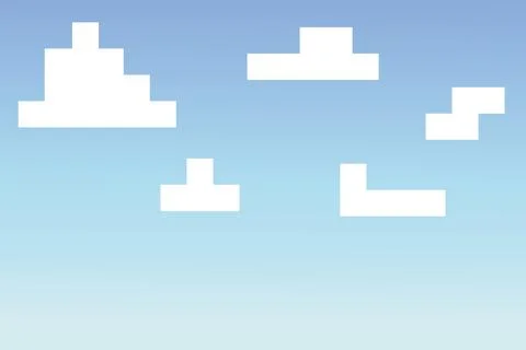 Game concept pixelated horizontal background with blue sky and white clouds. Stock Illustration