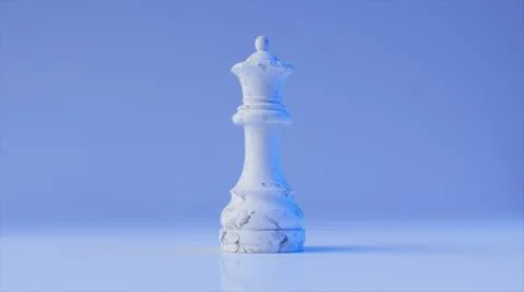 Game concept. White marble chess queen on a blue background. 3d illustration Stock Illustration