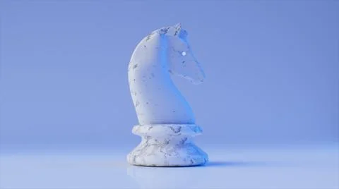 Game concept. White marble chess knight on a blue background. 3d illustration Stock Illustration