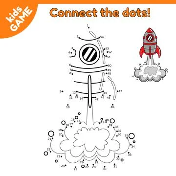 Game connect the dots and draw space rocket launch Stock-Illustration