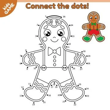 Game Connect the dots and draw gingerbread man Stock Illustration
