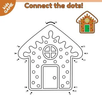 Game Connect the dots and draw gingerbread house Stock Illustration