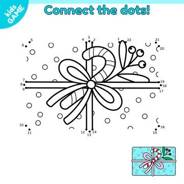 Game Connect the dots and draw Christmas gift box Stock Illustration