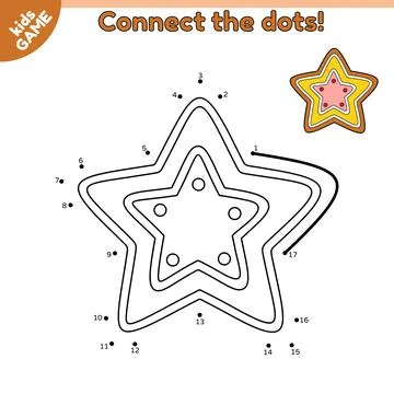 Game Connect the dots and draw gingerbread star Stock Illustration
