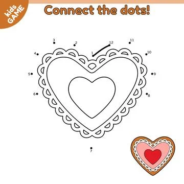 Game Connect the dots and draw gingerbread heart Stock Illustration