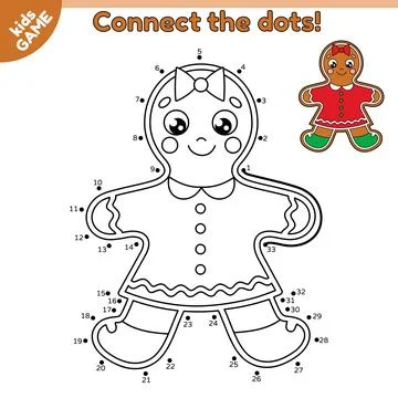 Game Connect the dots and draw gingerbread girl Stock Illustration