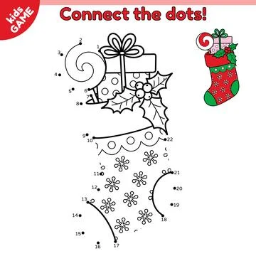 Game Connect the dots and draw Christmas stocking Stock Illustration
