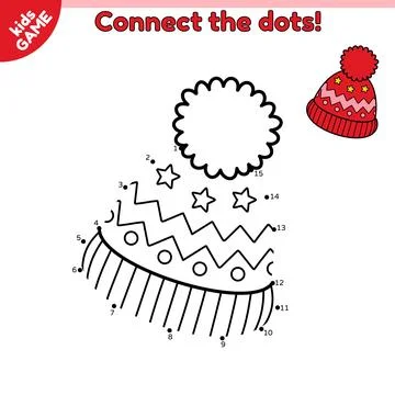 Game Connect the dots and draw winter hat with pom Stock Illustration
