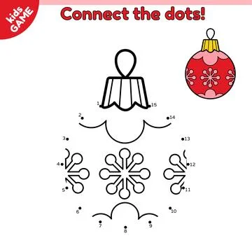 Game Connect the dots and draw Christmas tree ball Stock Illustration