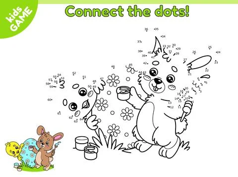 Game Connect the dots and draw chick and bunny Stock Illustration