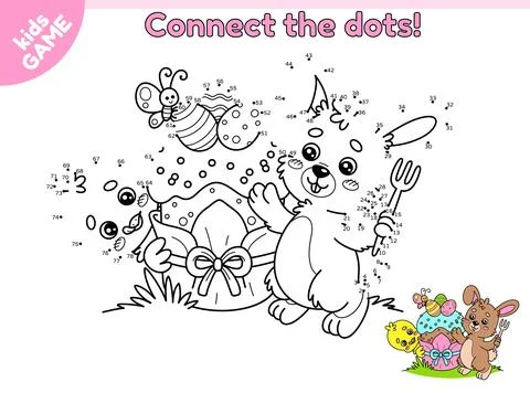 Game Connect the dots and draw hare and chick Stock Illustration