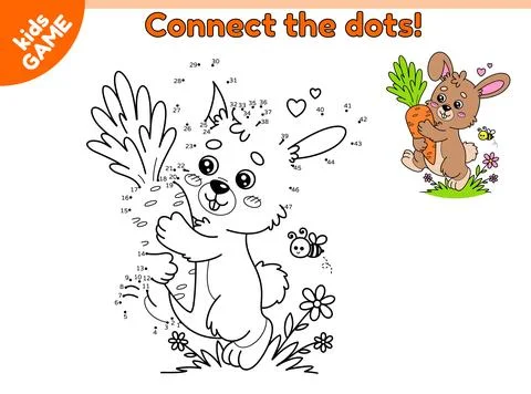 Game Connect the dots and draw rabbit with carrot Stock Illustration