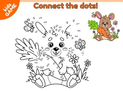 Game Connect the dots and draw rabbit with carrot Stock Illustration