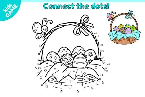 Game Connect the dots and draw basket with eggs Stock Illustration