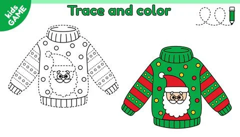 Game Connect dotted lines and draw Xmas sweater Stock Illustration