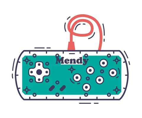 Game Console with Buttons, Video Game Controller Accessory Device Hand Drawn イラスト素材
