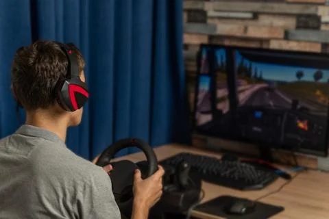 Game console-car simulator and computer monitor. PC game. Entertainments. E-S Stock Photos