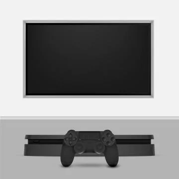 Game console with joystick and tv isolated on white background. Vector illust Illustrazione stock