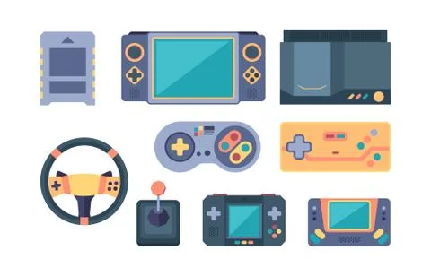 Game console. video gaming devices 80s retro for video players geek gamepads  Stock Illustration