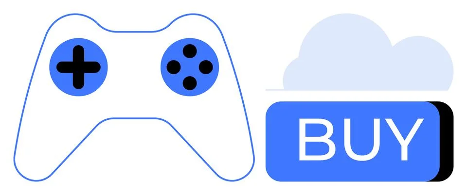Game Controller with Buy Button and Cloud Icon Representing Online Gaming P.. Illustrazione stock