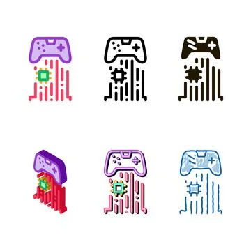 Game controller chip icon variations vector outline Illustrazione stock