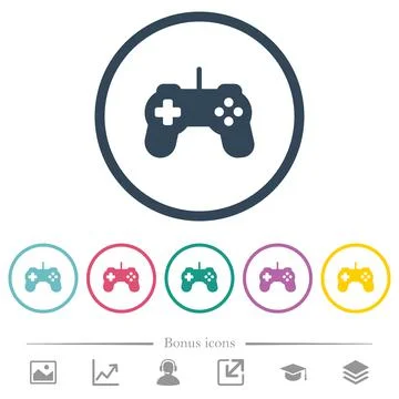 Game controller flat color icons in round outlines Stock Illustration